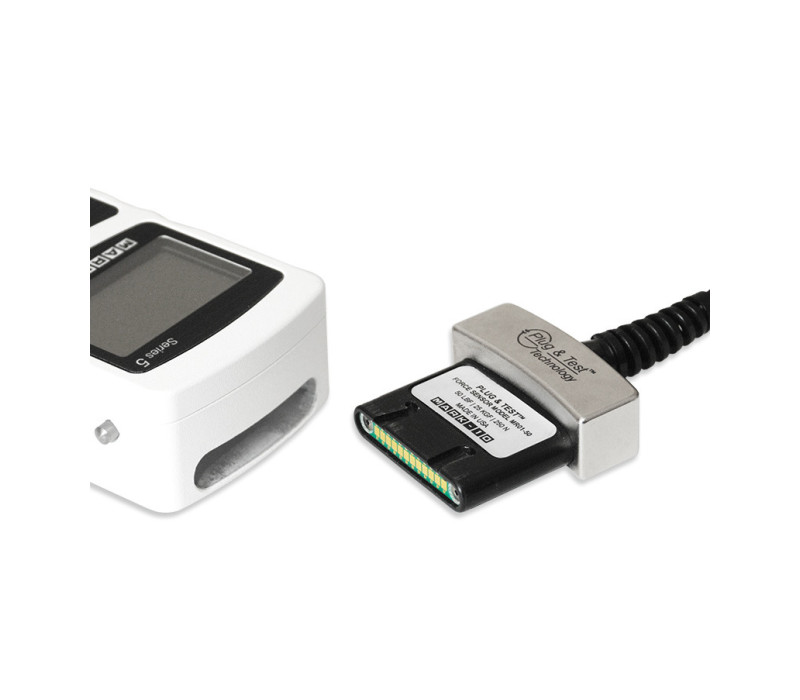 Unique Plug & Test® technology allows for interchangeable sensors to be used with a Mark-10 indicators. All calibration and configuration data is saved in the smart connector.