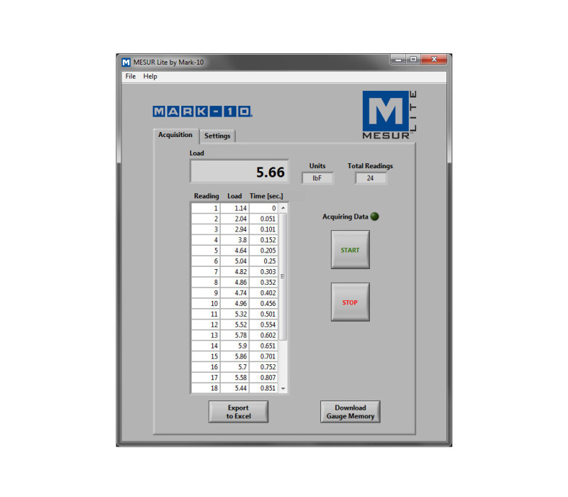 MESUR® Lite is a free basic data collection program which tabulates continuous or single point data from a gauge.