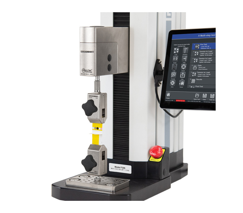 F305 Advanced Test Stand configured for peel test with two G1008 Film & Paper Grips