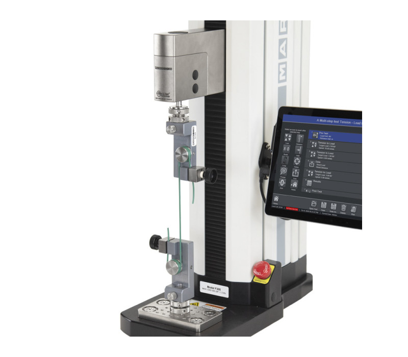 F305 Advanced Test Stand configured for wire pull test with two G1103 Wire / Rope Grips
